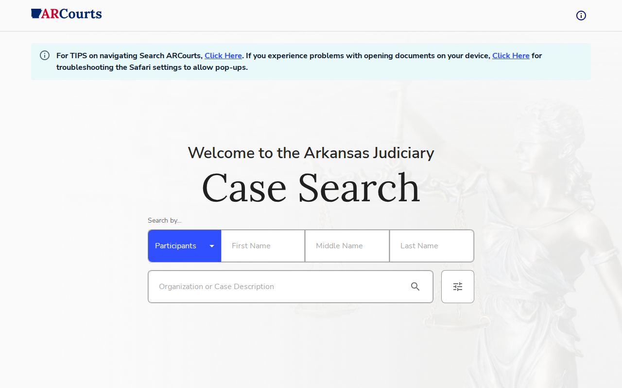 Sherwood people search Arkansas court case search fields