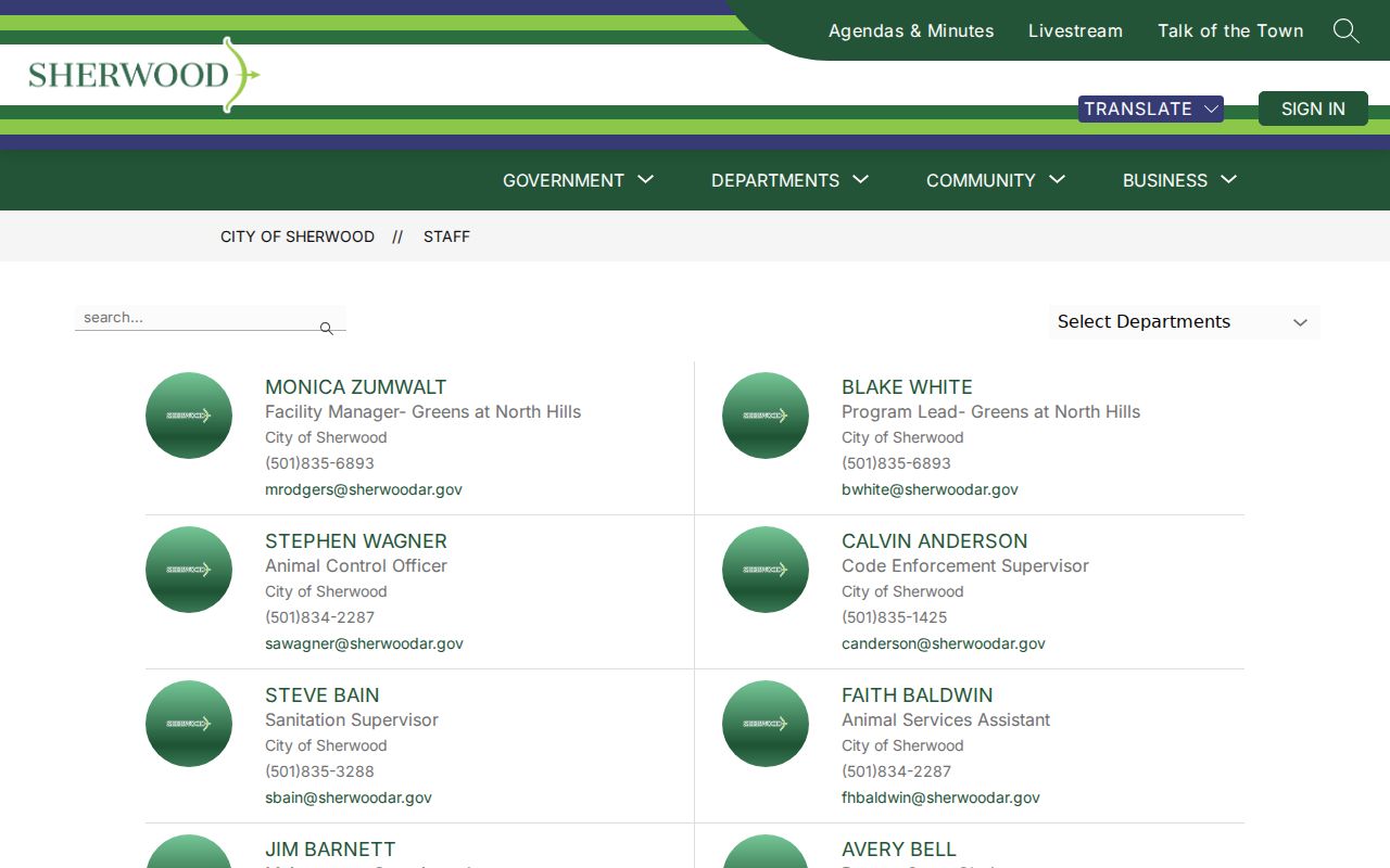 Sherwood people search city staff directory